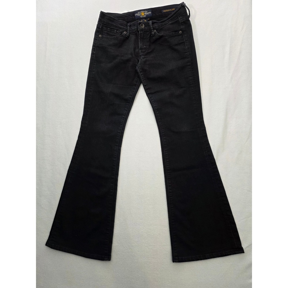 Lucky Brand Charlie Flare Jeans 2/26 Black Boho Chic